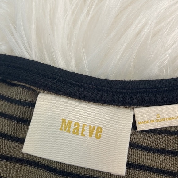 Anthro Maeve Leila Olive Green Striped Short Sleeve Top - Picture 5 of 6